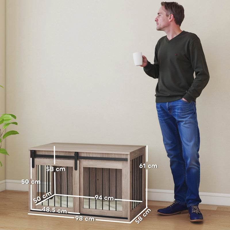 Large Dog Crate Furniture With Removable Cushion Doubles As Side Table, Brown