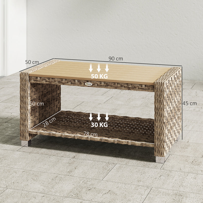 Rattan Coffee Table with Two-Tier Storage for Outdoor Seating Areas Light Brown AOSOM