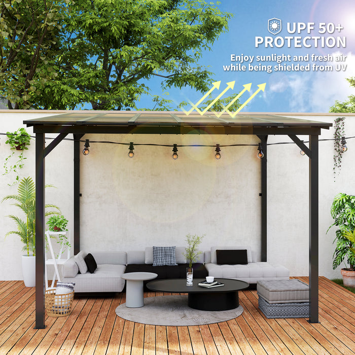 3 x 3m Metal Pergola with UPF 50+ Waterproof Polycarbonate Roof Wall-Mounted or Freestanding by Outsunny