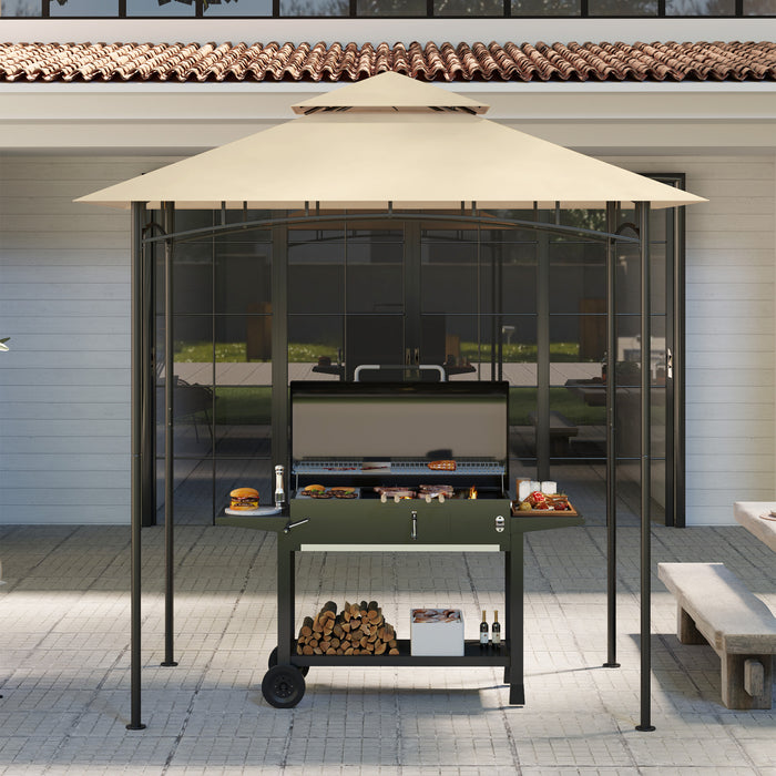 Beige Grill Gazebo Replacement Canopy UPF50+ Double Tiered 1.5 x 2.4m Top Cover by Outsunny