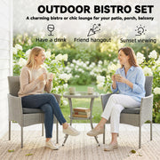 Rattan Garden Bistro Set for Small Spaces with Cushioned Chairs and Glass Table Outsunny
