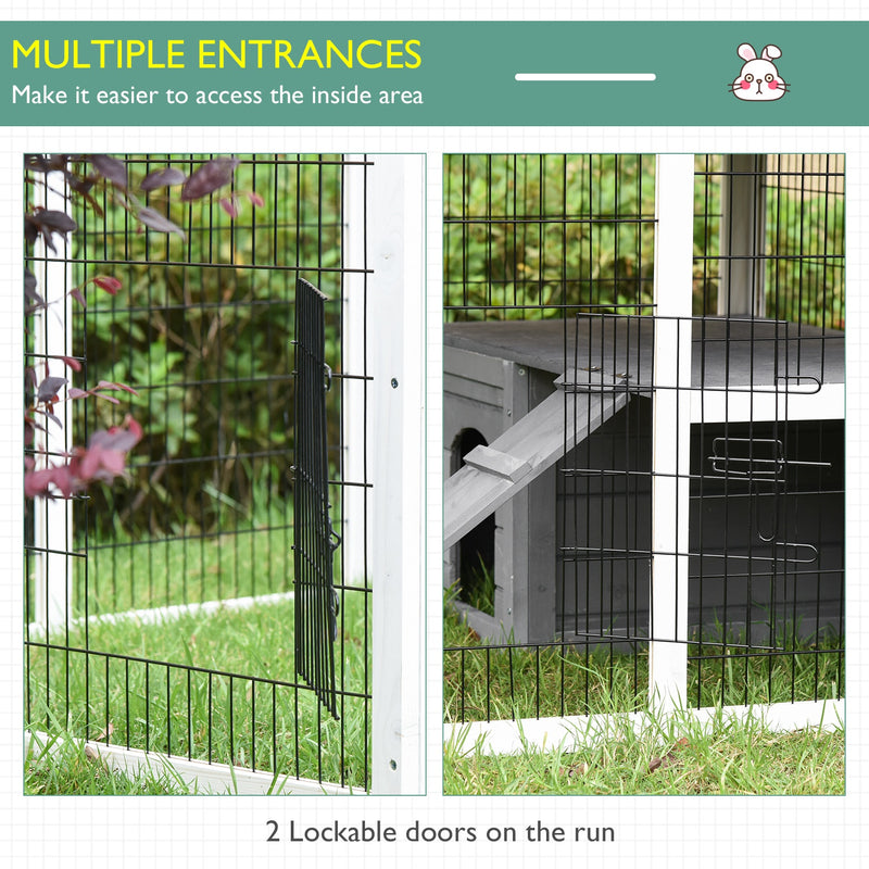 Wooden Hutch and Run for Guinea Pigs and Small Rabbits Indoor Outdoor Use Grey AOSOM