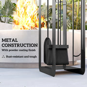 5 Piece Metal Fireplace Tool Set With Stand Ideal For Indoor Fireplaces Black
