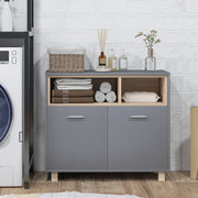 Grey Freestanding Bathroom Storage Floor Cabinet with Shelves and Double Doors by HOMCOM