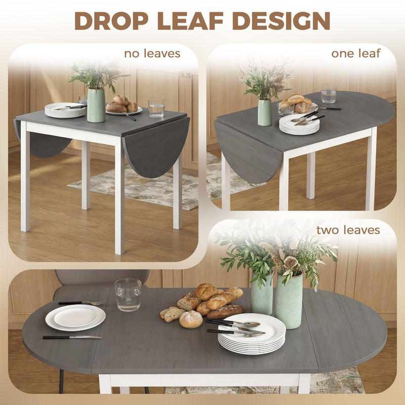 Folding Dining Table for Small Spaces with Drop-Leaf Sides Seats 4 to 6 Grey White Homcom