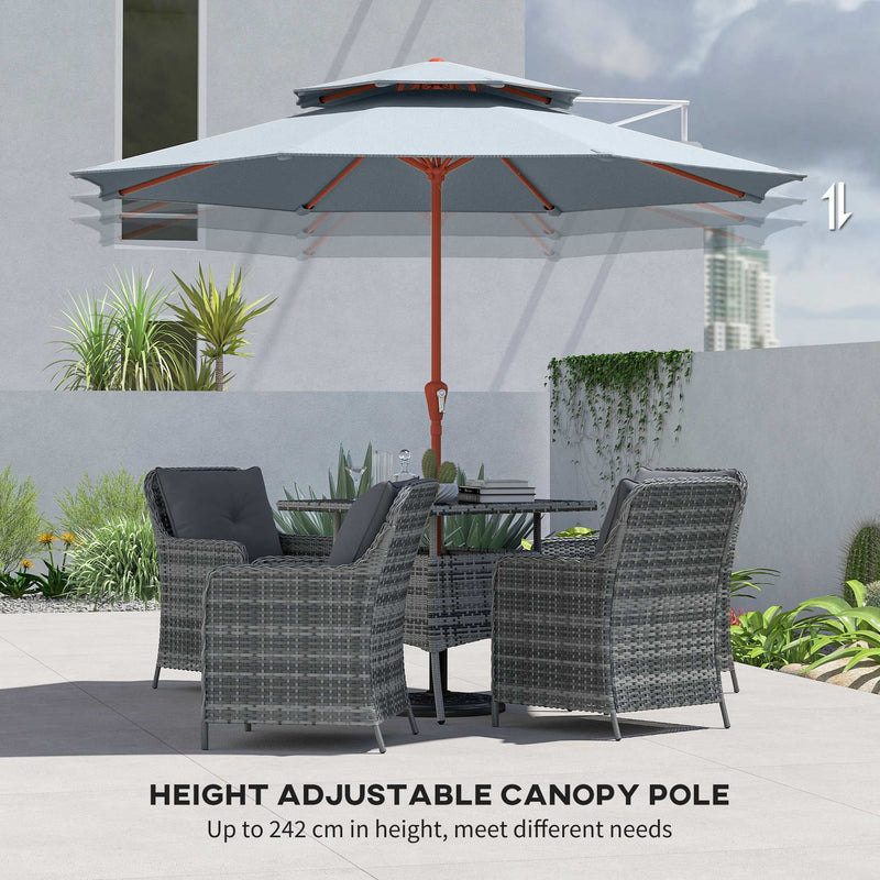 2 Tier Patio Umbrella for Garden Shade with Rotating Double Canopy and Easy Crank Outsunny