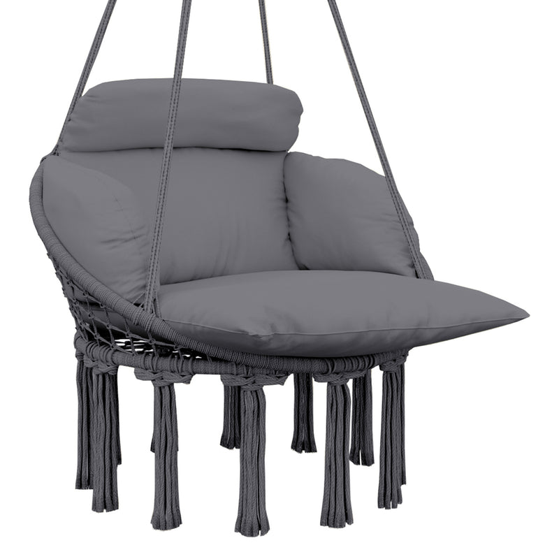 Dark Grey Hanging Hammock Chair with Soft Cushion Cotton Rope Boho Swing Seat by Outsunny