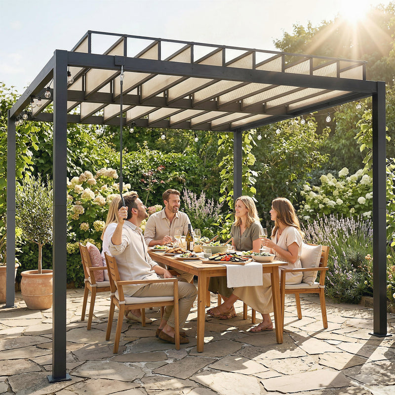3x3m Aluminium Louvered Pergola for Flexible Garden Shade and Weather Protection, Dark Grey