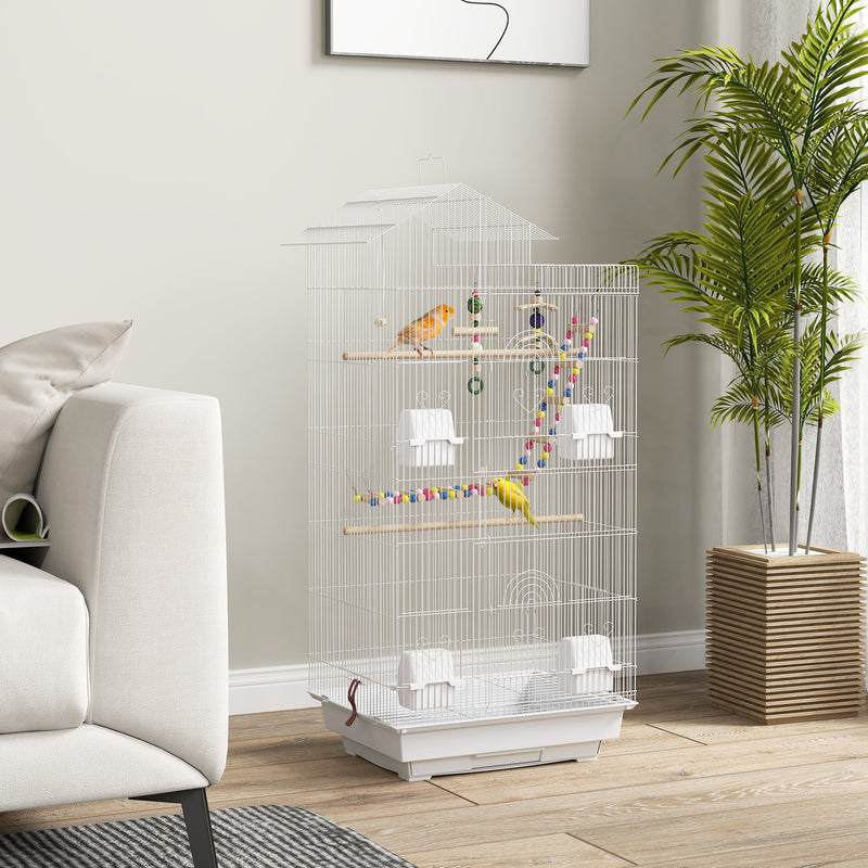 White Bird Cage for Budgies Finches Canaries with Accessories Toys and Tray by PawHut