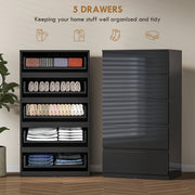 Chest of Drawers with 5 Spacious Handleless Storage Drawers for Bedroom Organisation High Gloss Black AOSOM