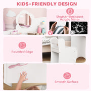 Kids Dressing Table With Mirror and Storage Shelves Includes Stool For Ages 3 to 8 White AOSOM