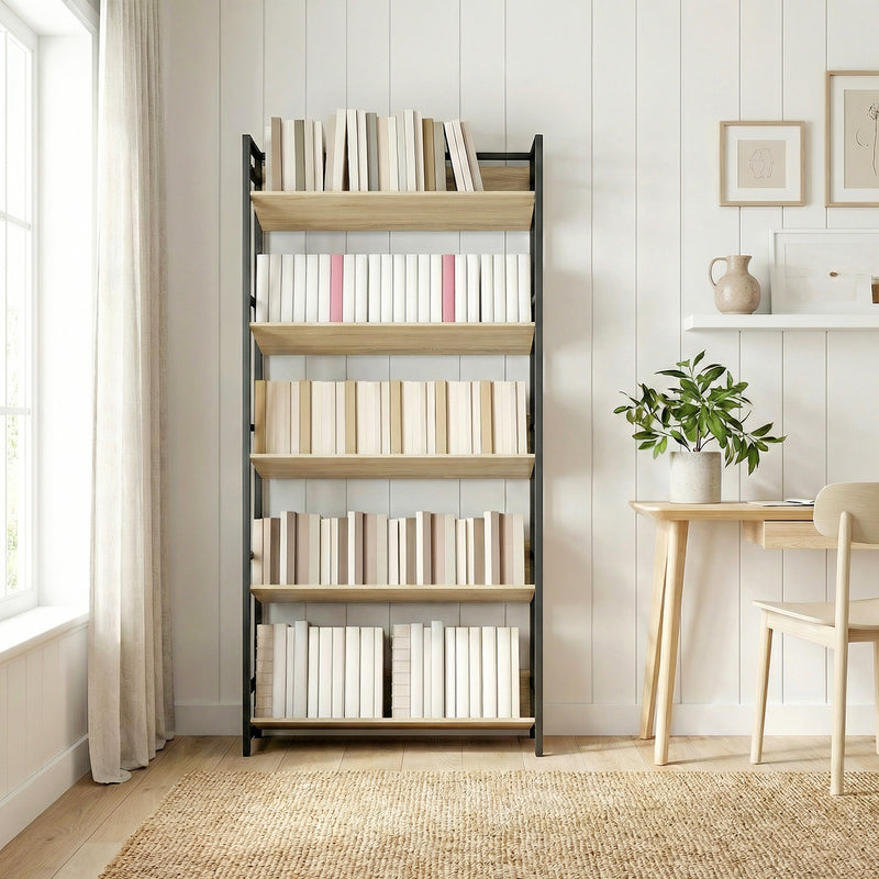 Bookcase Room Divider with 5 Shelves for Organised Storage Oak and Black