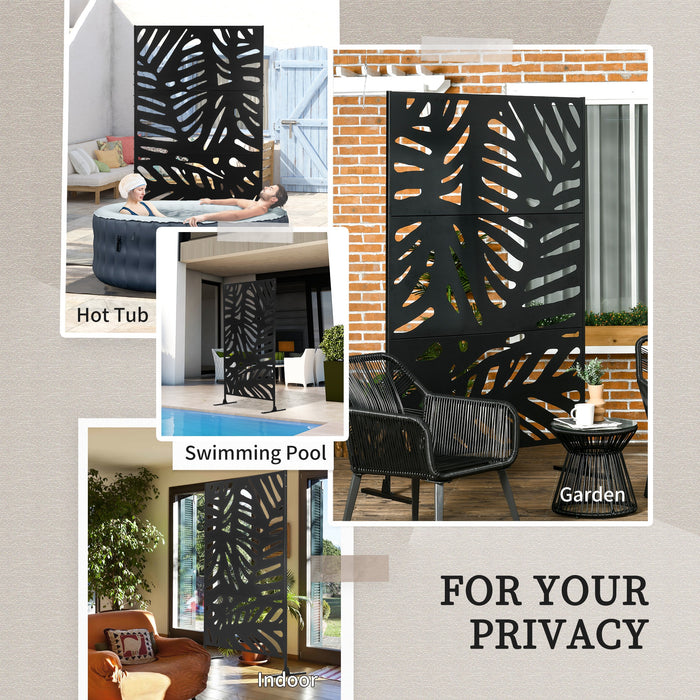 Black Metal Freestanding Privacy Screen 6.5FT Leaf Design for Garden Patio Pool by Outsunny