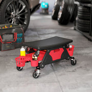 Mechanic Roller Seat with Tool Storage and Swivel Wheels for Garage or Workshop Red AOSOM