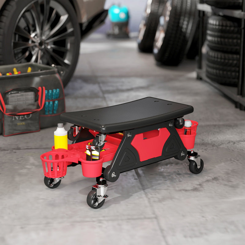 Mechanic Roller Seat with Tool Storage and Swivel Wheels for Garage or Workshop Red AOSOM