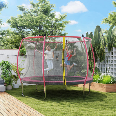 10ft Garden Trampoline with Safety Net for Family Outdoor Play Pink AOSOM