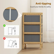 Slim Chest of Drawers for Small Bedrooms with 3 Fabric Storage Drawers Natural Finish AOSOM