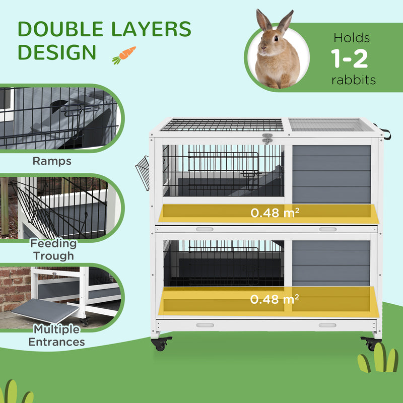 Double Deck Indoor Guinea Pig Cage With Trays Ramps and Open Top for Easy Access Grey