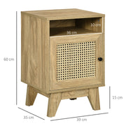2 Piece Rattan Bedside Tables With Shelf and Cupboard for Bedroom Storage Natural