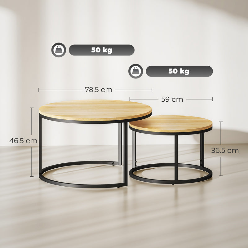 Set of Two Nesting Side Tables with Wood Effect Finish Ideal for Living Room, Natural