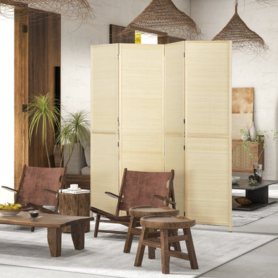 Bamboo Room Divider 4 Panel Folding Screen for Privacy and Space Separation Natural Wood AOSOM