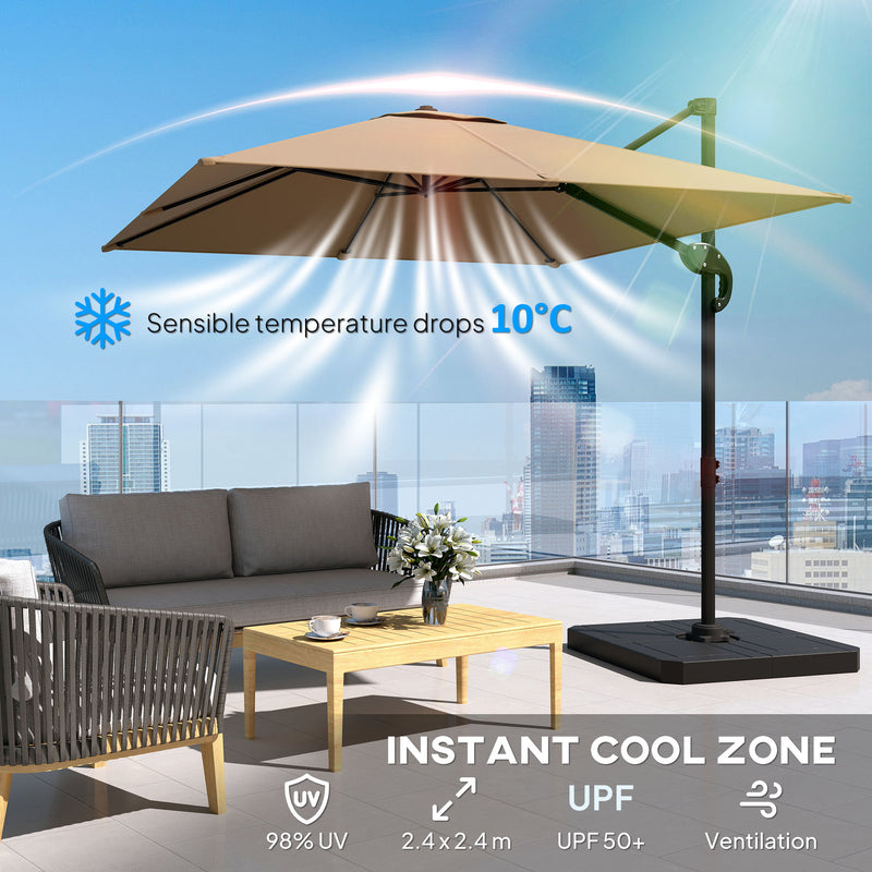 Square Cantilever Garden Parasol With Adjustable UPF50+ Shade and Fillable Base Weights Outsunny