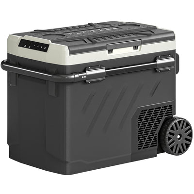 Camping Fridge Freezer with Dual-Zone Cooling and Wheels for Fresh Food Outdoors Black AOSOM