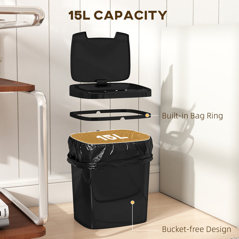 Automatic Sensor Kitchen Bin 15L Touchless and Hygienic Waste Solution for Home Black AOSOM
