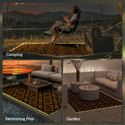 Reversible Outdoor RV Mat Brown and Black 182 x 274cm With LED Lights For Camping