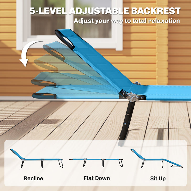 Folding Sun Lounger Set of 2 for Garden or Beach with Adjustable Backrest, Sky Blue