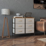 Cream White Fabric Chest of Drawers with 6 Storage Drawers and Wooden Top by HOMCOM