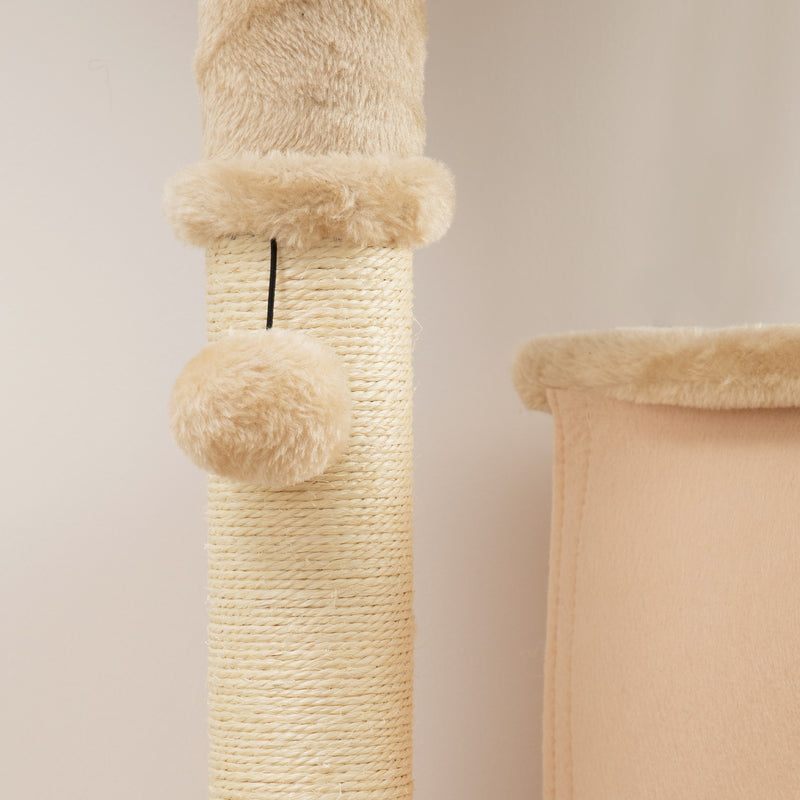 Cat Tree Tower With Scratching Posts Bed House and Brush For Indoor Cats, Beige AOSOM