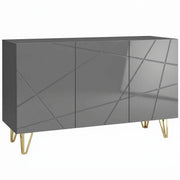 Sideboard Storage Cabinet with Adjustable Shelves for Living Room or Hallway High Gloss Grey AOSOM
