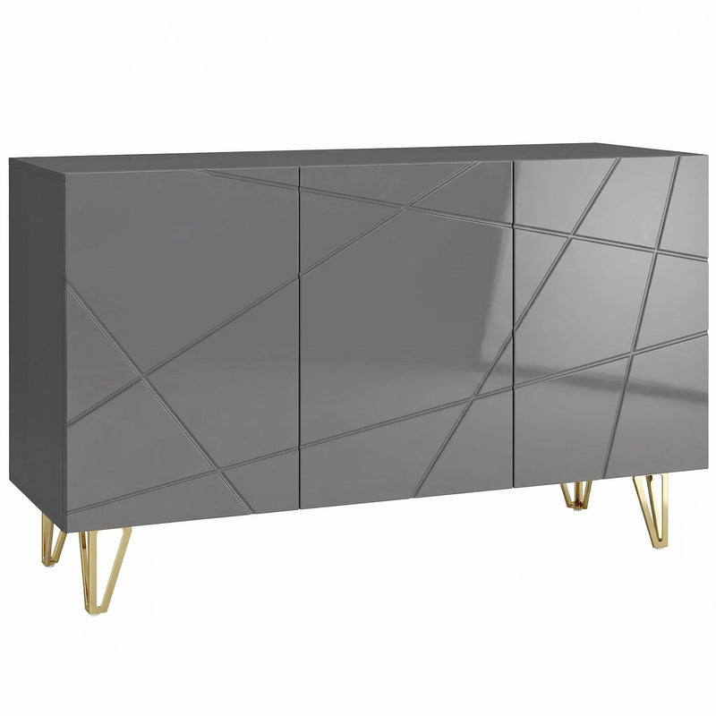 Sideboard Storage Cabinet with Adjustable Shelves for Living Room or Hallway High Gloss Grey AOSOM