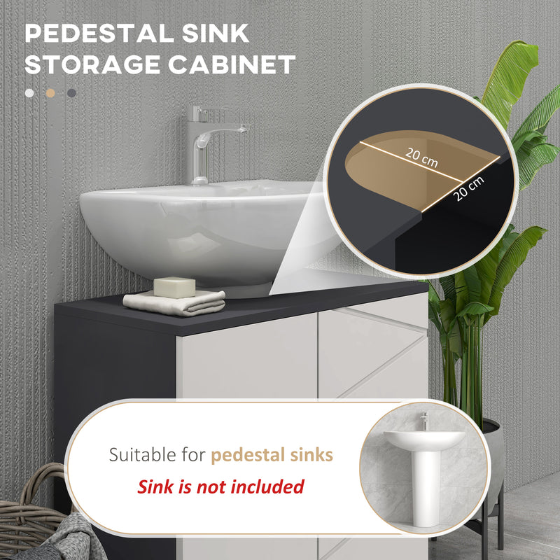 Pedestal Sink Bathroom Vanity Unit With Adjustable Shelf And U Shaped Cut Out, Light Grey