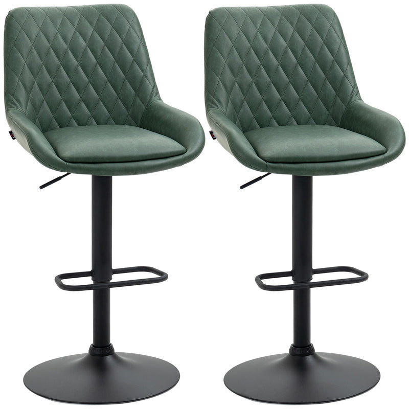 Set of 2 Adjustable Swivel Bar Stools with Backrest for Kitchen Breakfast Bar Green