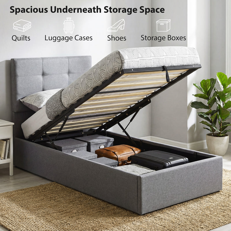 Single Grey Ottoman Storage Bed Frame Gas Lifting For Bedroom Organisation Homcom