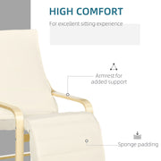 Reclining Wooden Lounging Chair with Adjustable Footrest and Cushion for Garden Comfort Cream White