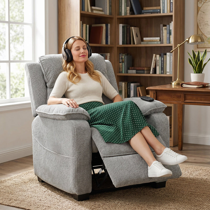 Electric Recliner Armchair Light Grey - detail 4