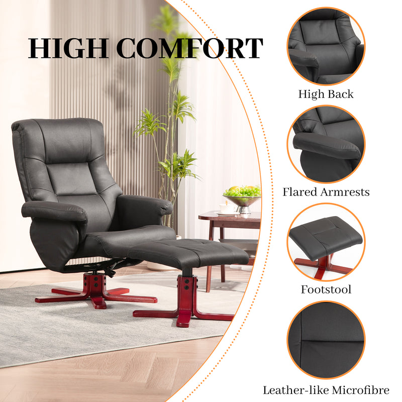 Black Faux Leather Manual Recliner Armchair with Matching Footstool Set by HOMCOM