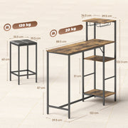 Breakfast Bar Table and Stools Set with Shelving and Glass Racks for Small Kitchens Rustic Brown AOSOM