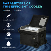 50L Portable Car Fridge Freezer with LED Light and Cup Holders for Travel Grey AOSOM