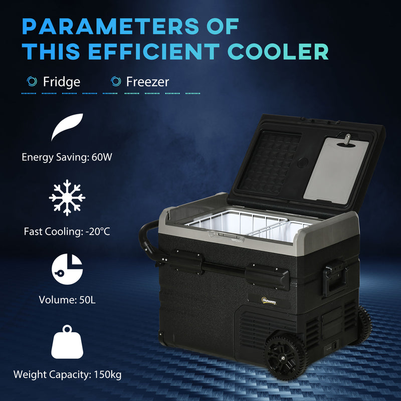 50L Portable Car Fridge Freezer with LED Light and Cup Holders for Travel Grey AOSOM