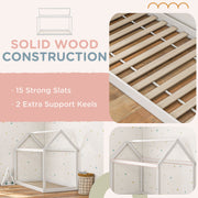 Single Wooden House Bed Frame for Kids with Slatted Base Fits 90 x 190 cm Mattress White