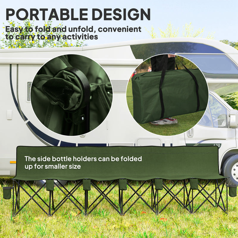 Folding 6 Seater Camping Bench for Easy Group Seating with Carry Bag Green