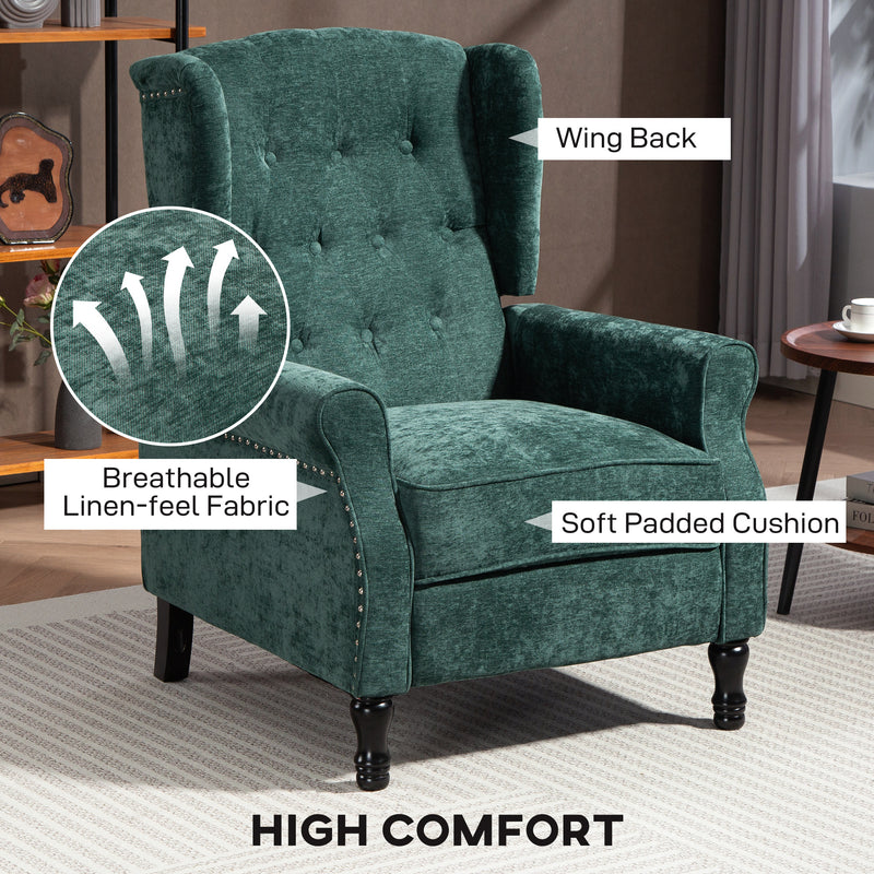 Reclining Vintage Armchair with Footrest Ideal for Relaxing in Lounge or Study Dark Green