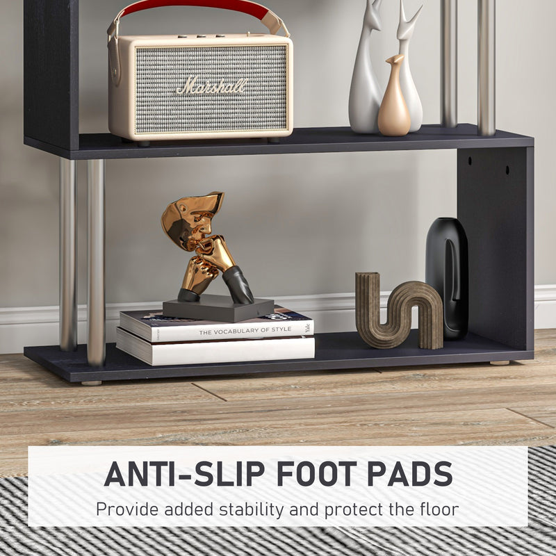 Black 5 Tier S Shape Bookcase Modern Freestanding Shelf For Home Office Or Living Room