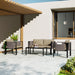 4 Piece Metal Garden Furniture Set with Glass Table and Cushions Khaki by Outsunny