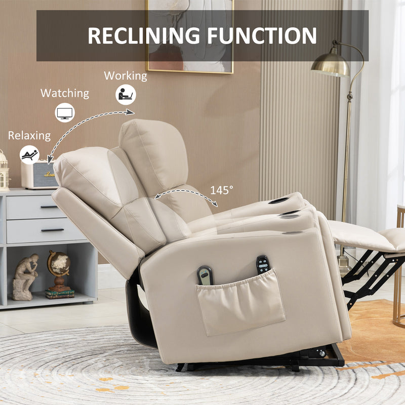 Electric Riser Recliner Chair with Massage and Heat for Comfortable Seating Support Beige