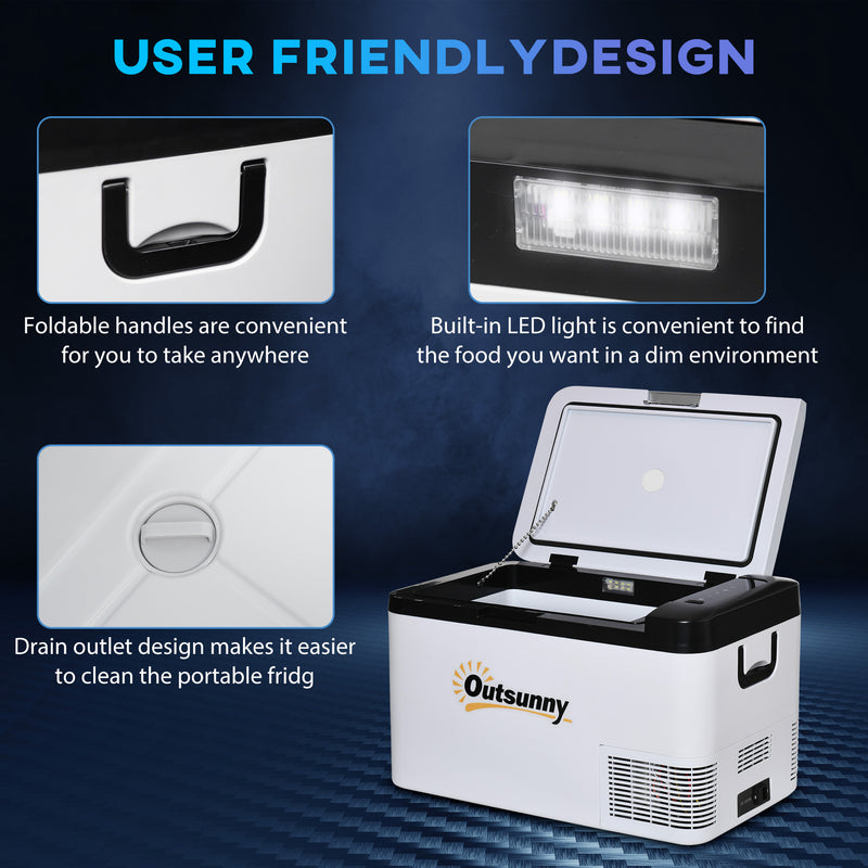 25L Portable Car Fridge Freezer With LED Light and Dual Power For Travel Campervan Grey AOSOM